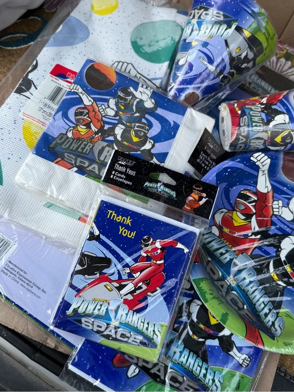 Vintage 1998 Power Rangers Space Party Supplies Lot Happy Birthday